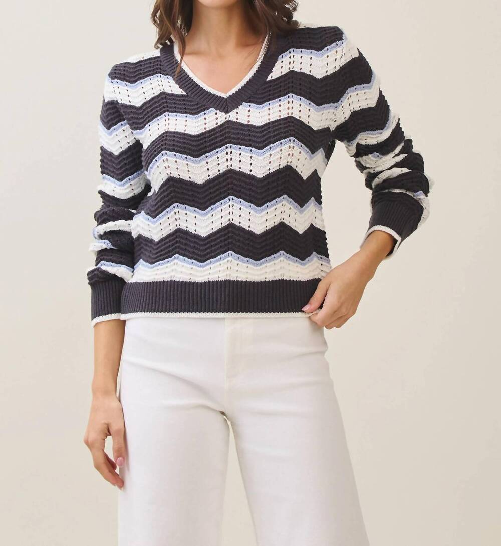 NEW ABLE zigzag v-neck sweater in navy